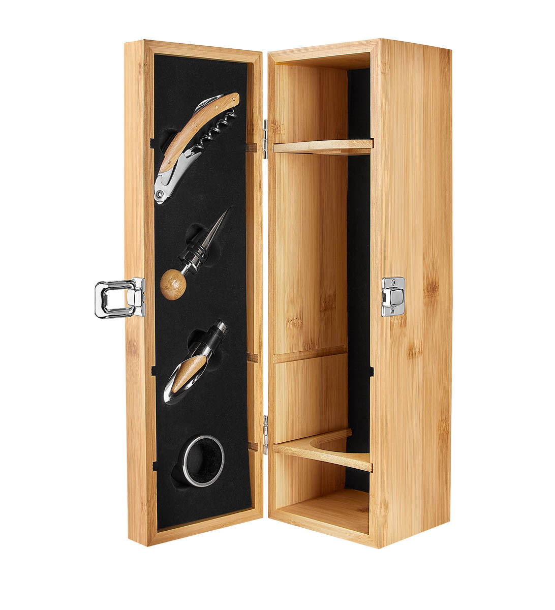 SET PARA VINOS VERDOT con estuche de bambú y accesorios