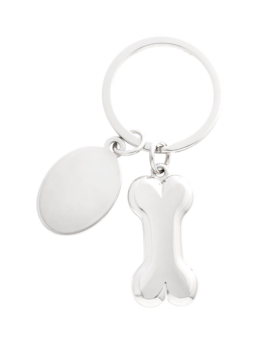 LLAVERO DOGGY metálico con figura de hueso y placa redonda