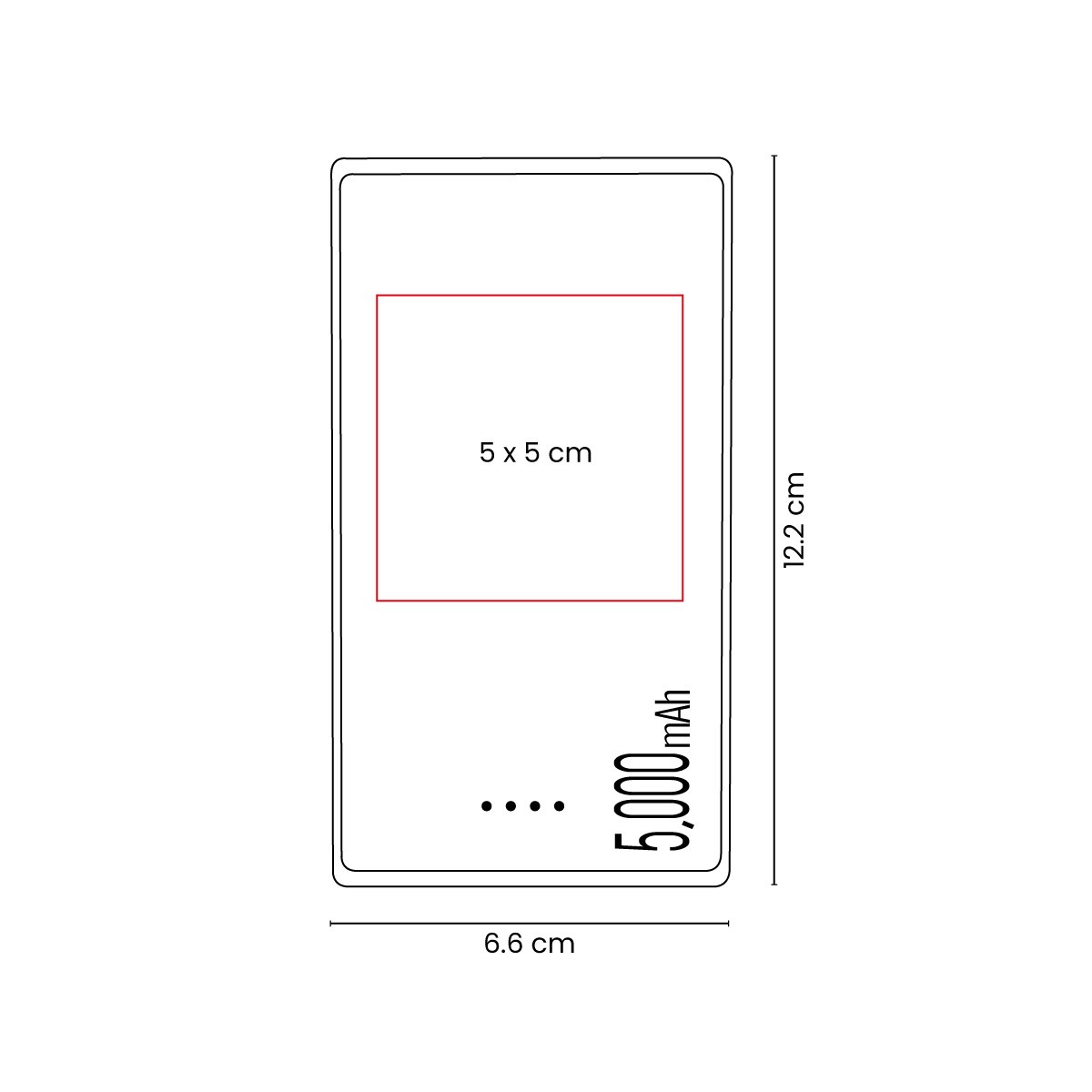 POWER BANK TUNN con medidas de 6.6 x 12.2 x 0.7 cm