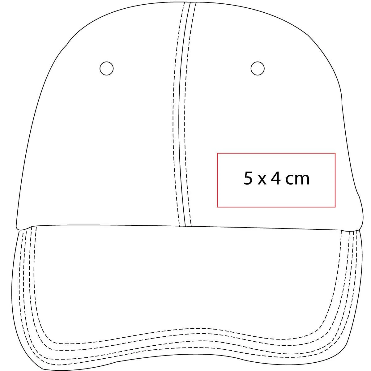 Área de personalización de 5 x 4 cm en GORRA SÁNDWICH