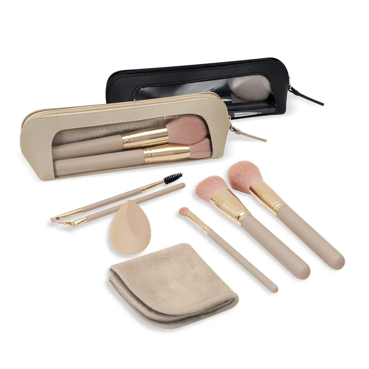 1. Set de brochas ROMINA con esponja y toalla facial.
