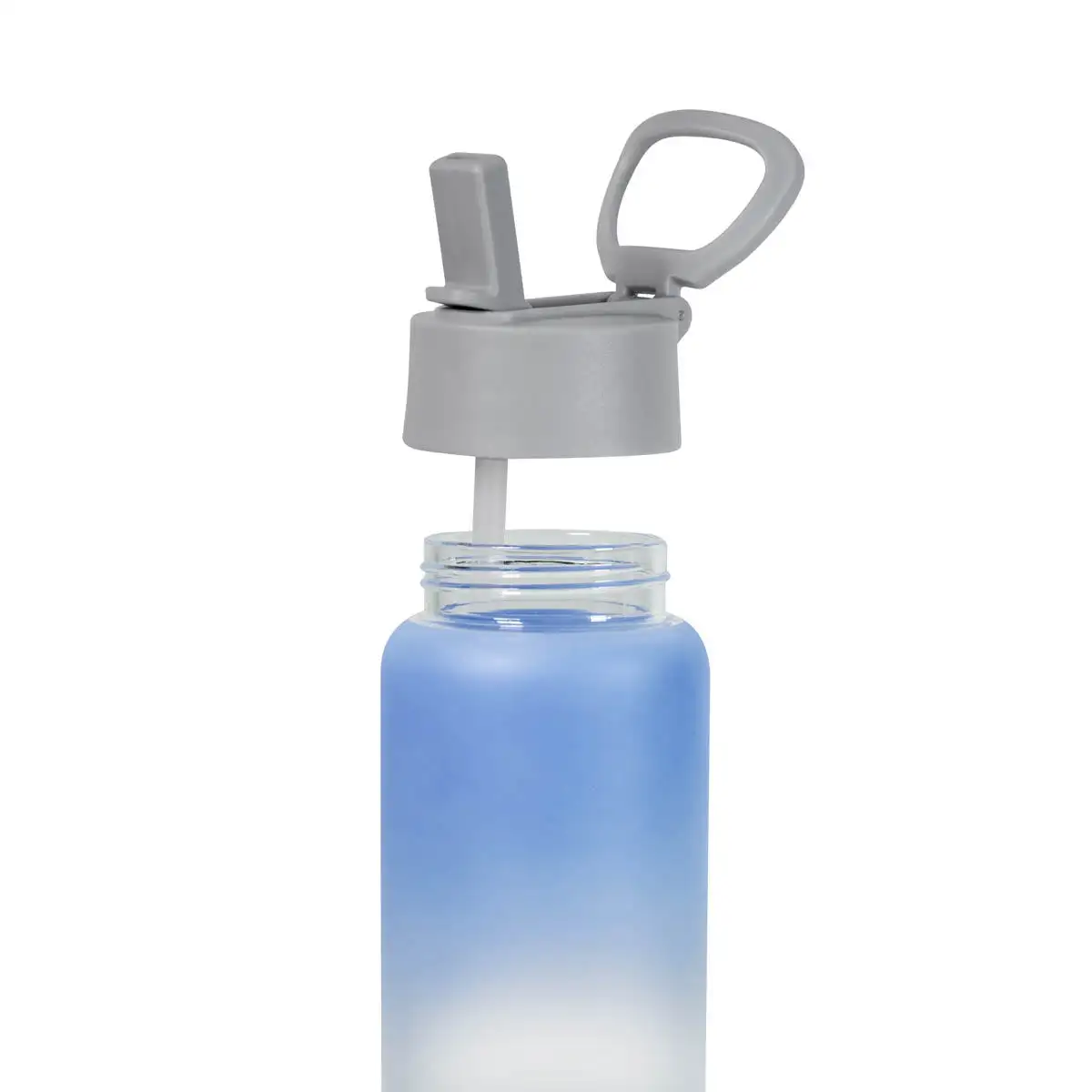 4. Recipiente de vidrio con popote retráctil para promoción de marca.