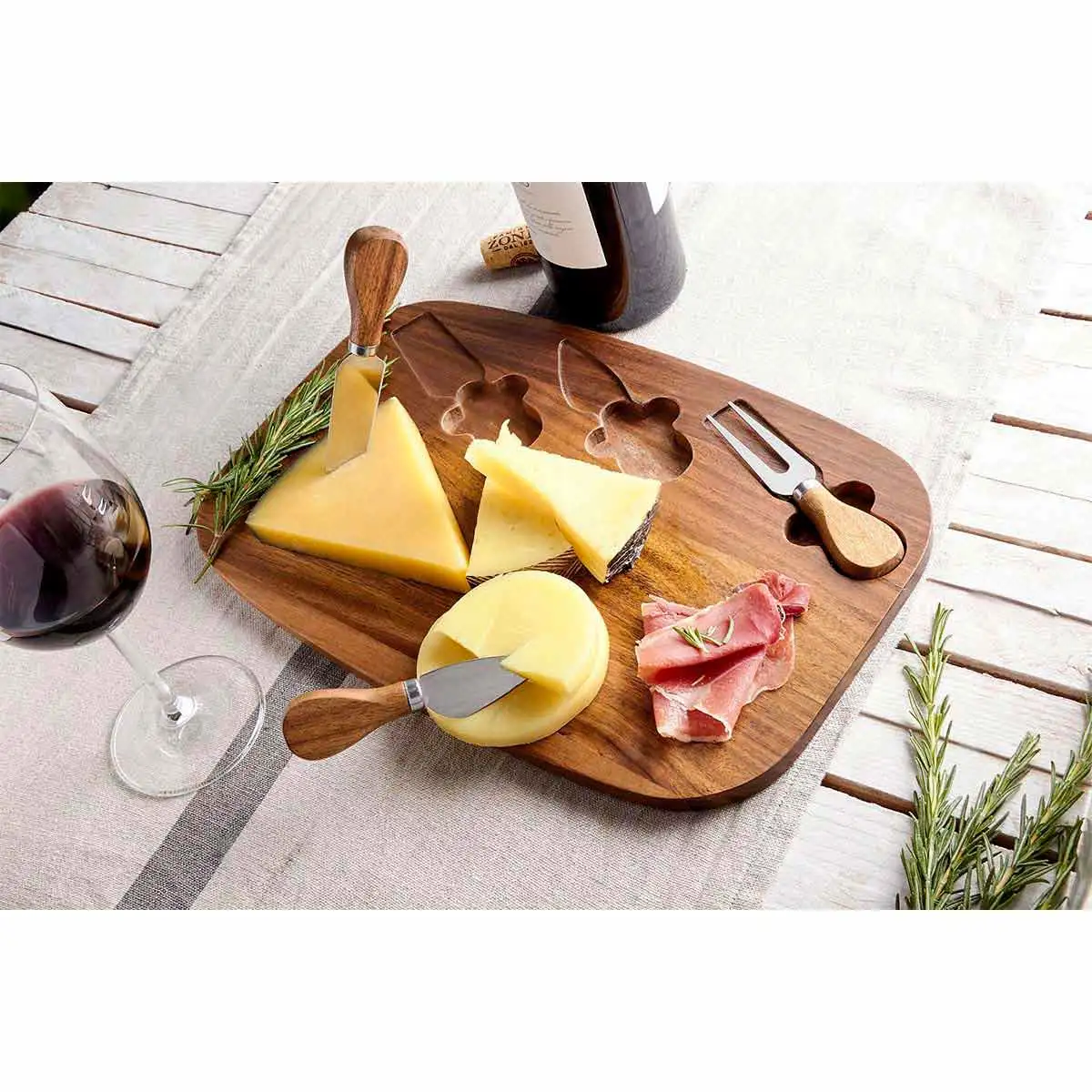 Kit gourmet corporativo con tabla de madera de acacia