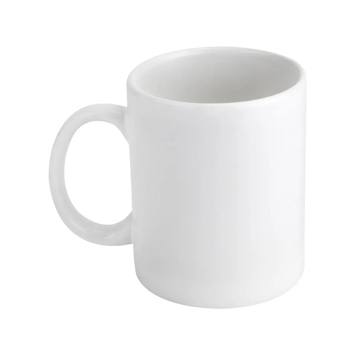 Taza blanca de cerámica para diseños sublimados.