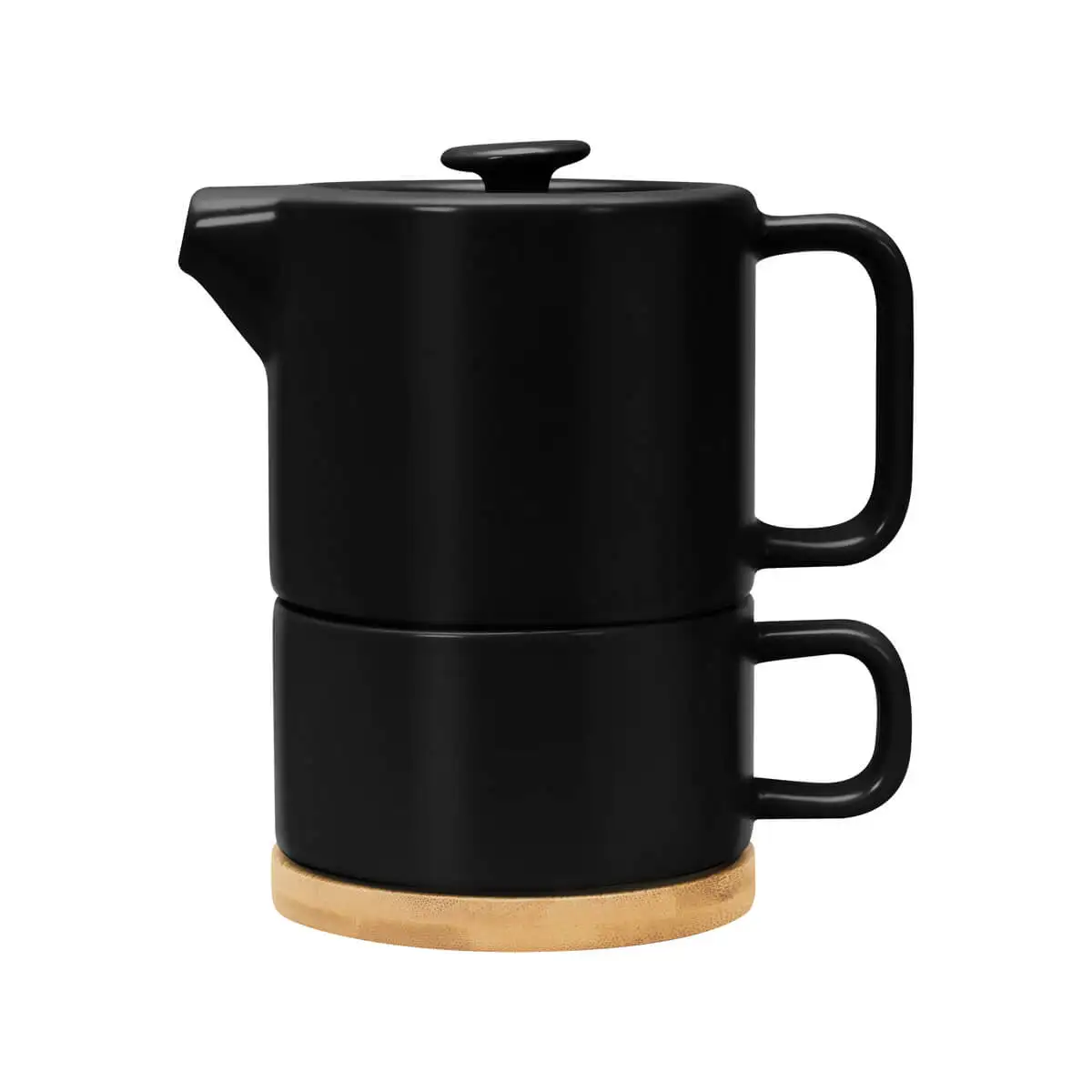 4. Tetera con taza apilable y base de bambú.