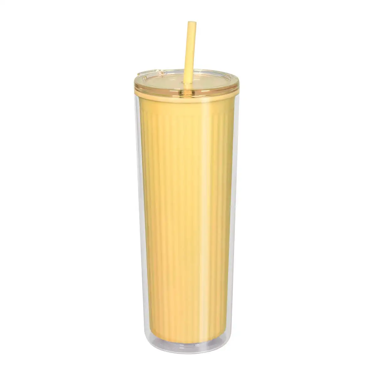 2. Vaso con interior texturizado a rayas y exterior transparente.