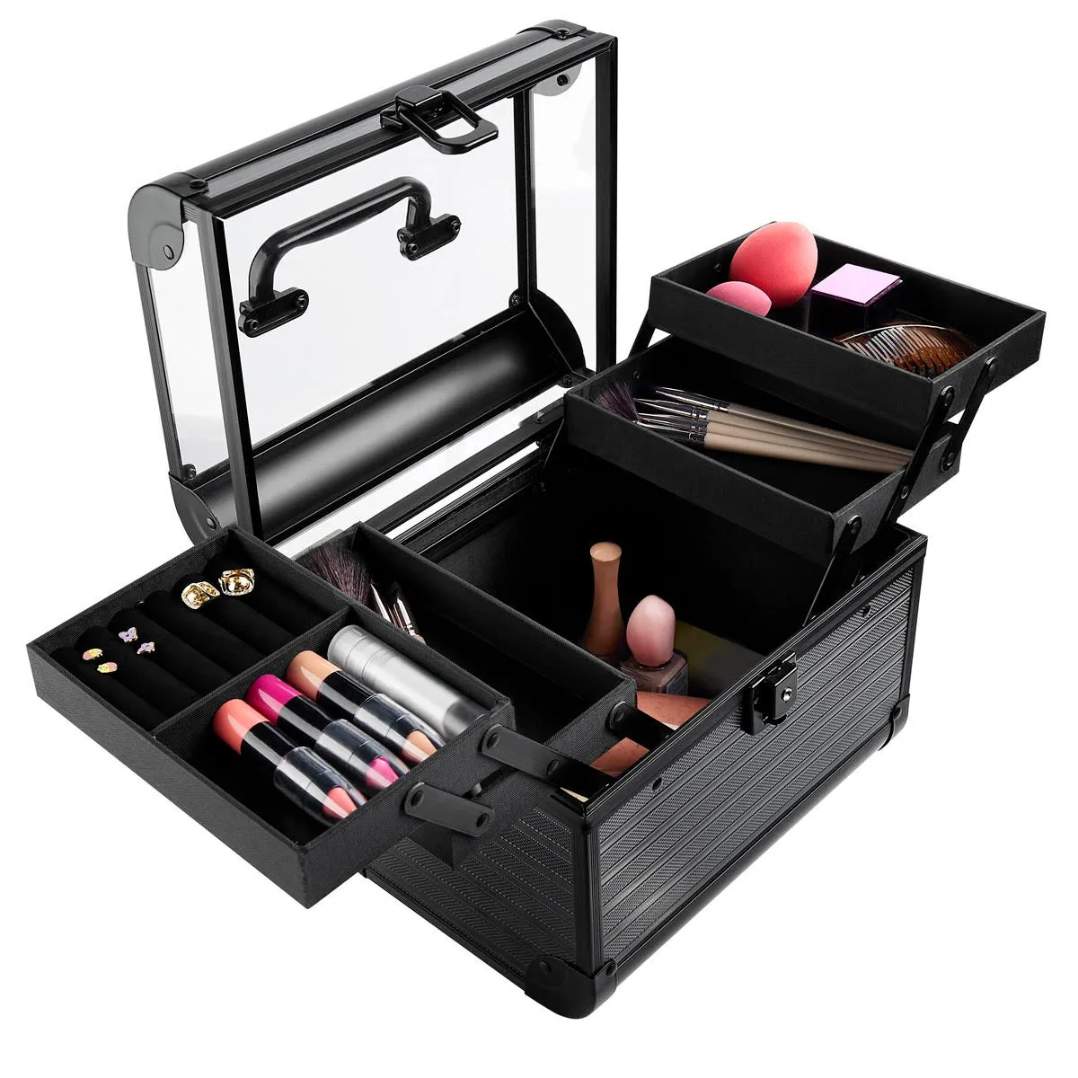 5. Maletín de maquillaje expandible con cuatro charolas.